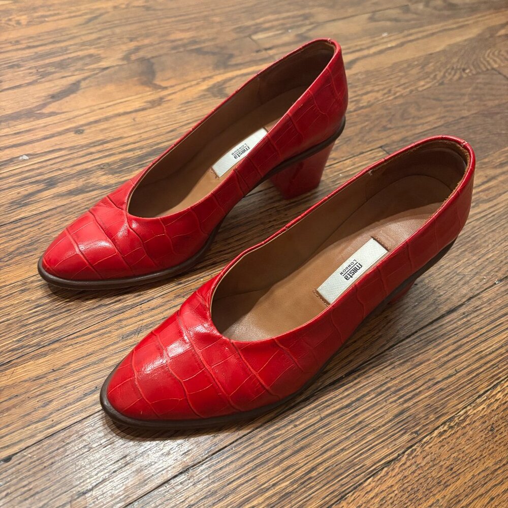 Red Miista Pumps - Croc Embossed Leather